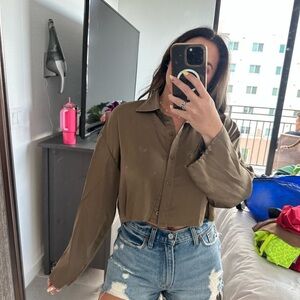 Olive Green Button-Up Women's Top